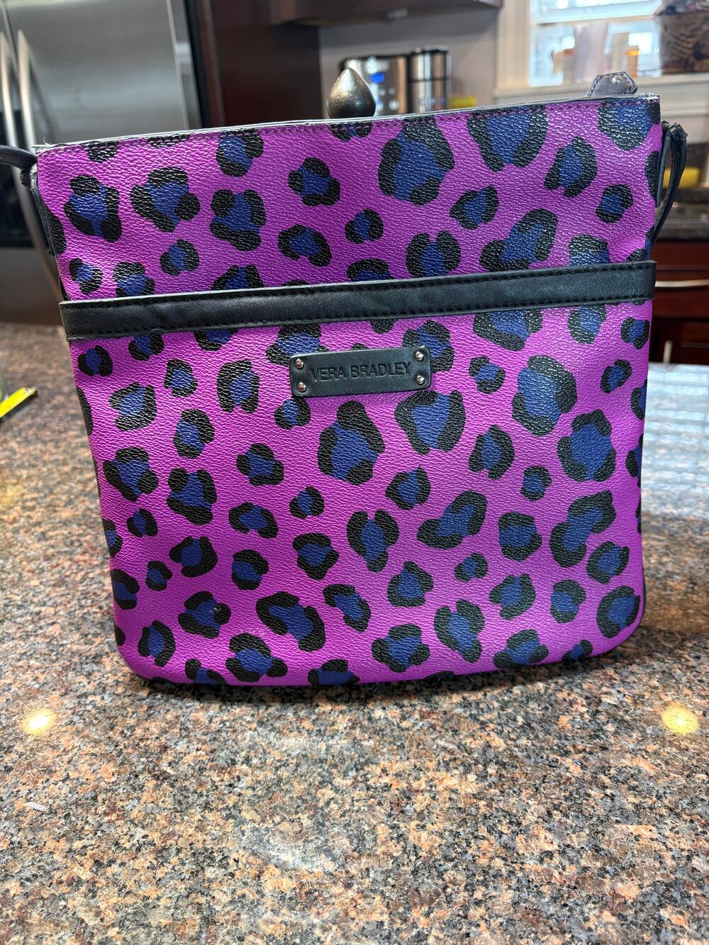 Vera Bradley Faux Leather Crossbody Purple Black Blue Cheetah Print